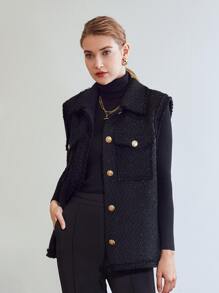 MOTF PREMIUM Áo khoác ngoài nữ Túi Nút phía trước màu trơn Thanh lịch - màu đen - Xem 4