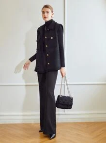 MOTF PREMIUM Áo khoác ngoài nữ Túi Nút phía trước màu trơn Thanh lịch - màu đen - Xem 5