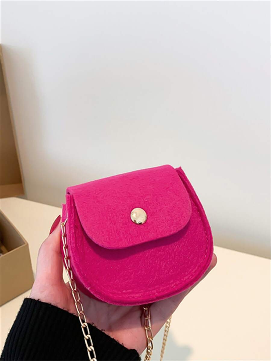 迷你螢光紅鏈條翻蓋馬鞍包 - 玫紅色 - 查看 1