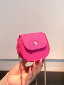 迷你螢光紅鏈條翻蓋馬鞍包 - 玫紅色 - 查看 2