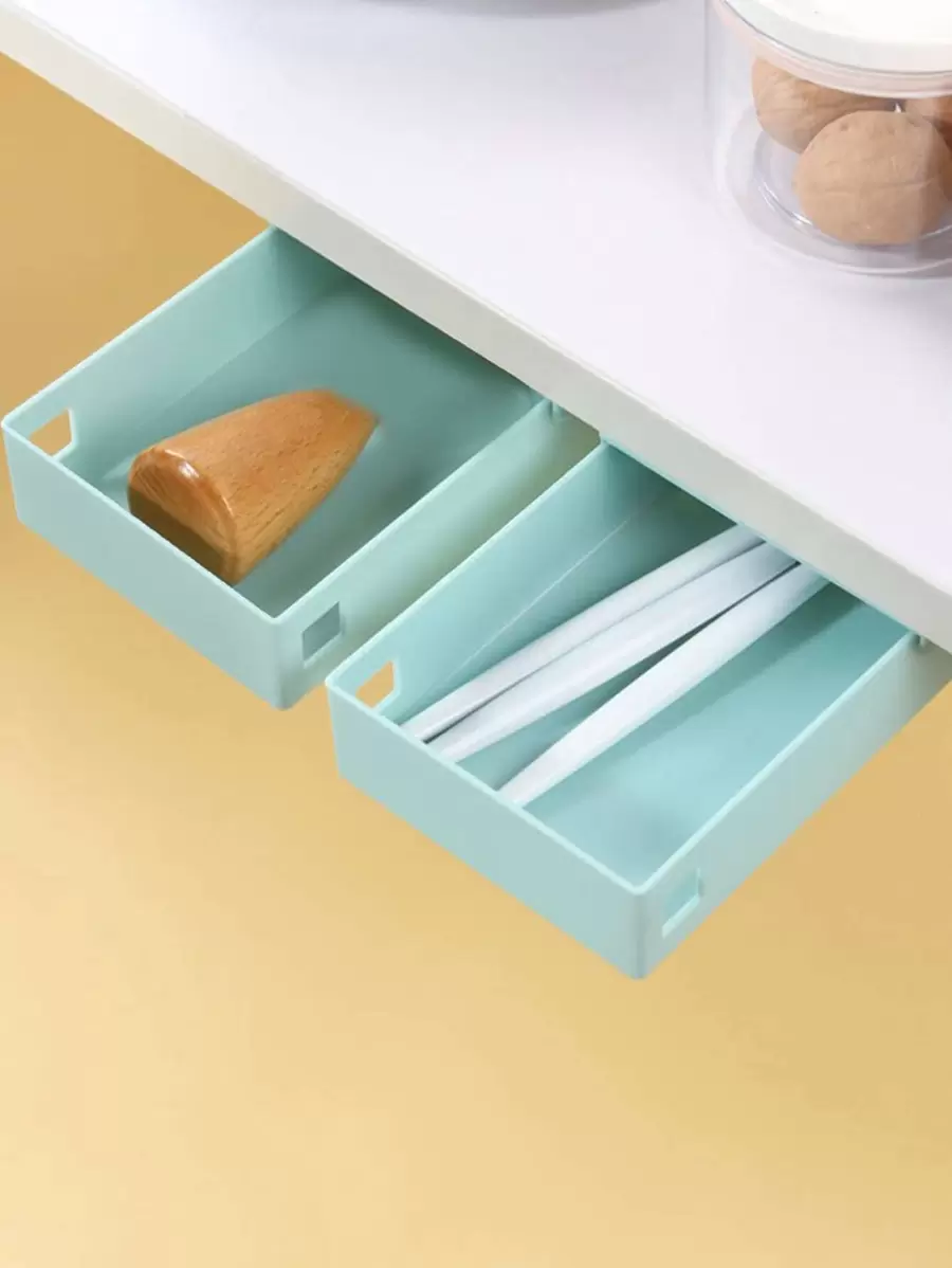 1pc Self-Adhesive Under Desk Drawer - Blue - View 1