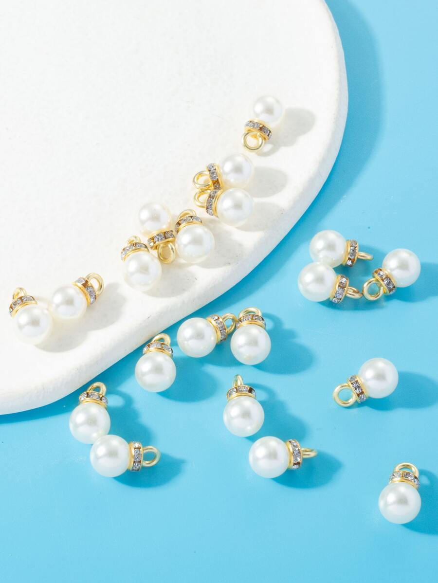 20入組鑲嵌水鑽和仿珍珠diy吊墜