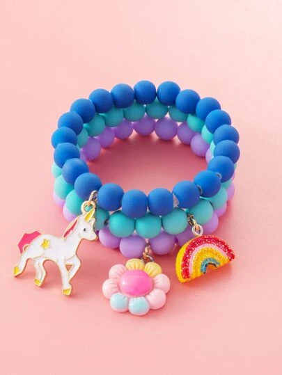 3pcs Girls Floral Charm Bracelet