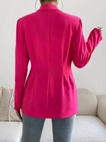 Chiquease Shawl Collar Single Button Plicated Detail Blazer - Hot Pink - View 2