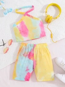 Girls Tie Dye Halter Top & Shorts - Multicolor - View 1