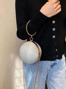 Glitter Bling,Shiny Glamorous,Elegant,Exquisite Mini Rhinestone Decor Glitter Chain Circle Bag Dinner Bag,Evening Bag For Party Girl,Woman,For Female Perfect for Party,Wedding,Prom,Dinner/Banquet,For Cocktail Best gift for women - Silver - View 2