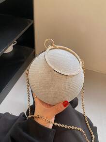 Glitter Bling,Shiny Glamorous,Elegant,Exquisite Mini Rhinestone Decor Glitter Chain Circle Bag Dinner Bag,Evening Bag For Party Girl,Woman,For Female Perfect for Party,Wedding,Prom,Dinner/Banquet,For Cocktail Best gift for women - Silver - View 4