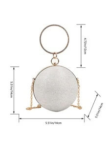 Glitter Bling,Shiny Glamorous,Elegant,Exquisite Mini Rhinestone Decor Glitter Chain Circle Bag Dinner Bag,Evening Bag For Party Girl,Woman,For Female Perfect for Party,Wedding,Prom,Dinner/Banquet,For Cocktail Best gift for women - Silver - View 5