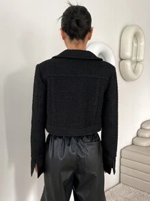 DAZY Flap Detail Crop Jacket - Black - View 2