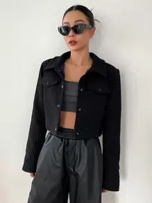 DAZY Flap Detail Crop Jacket - Black - View 1