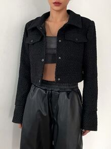 DAZY Flap Detail Crop Jacket - Black - View 5