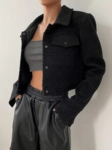 DAZY Flap Detail Crop Jacket - Black - View 3