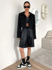 DAZY Flap Detail Crop Jacket - Black - View 7