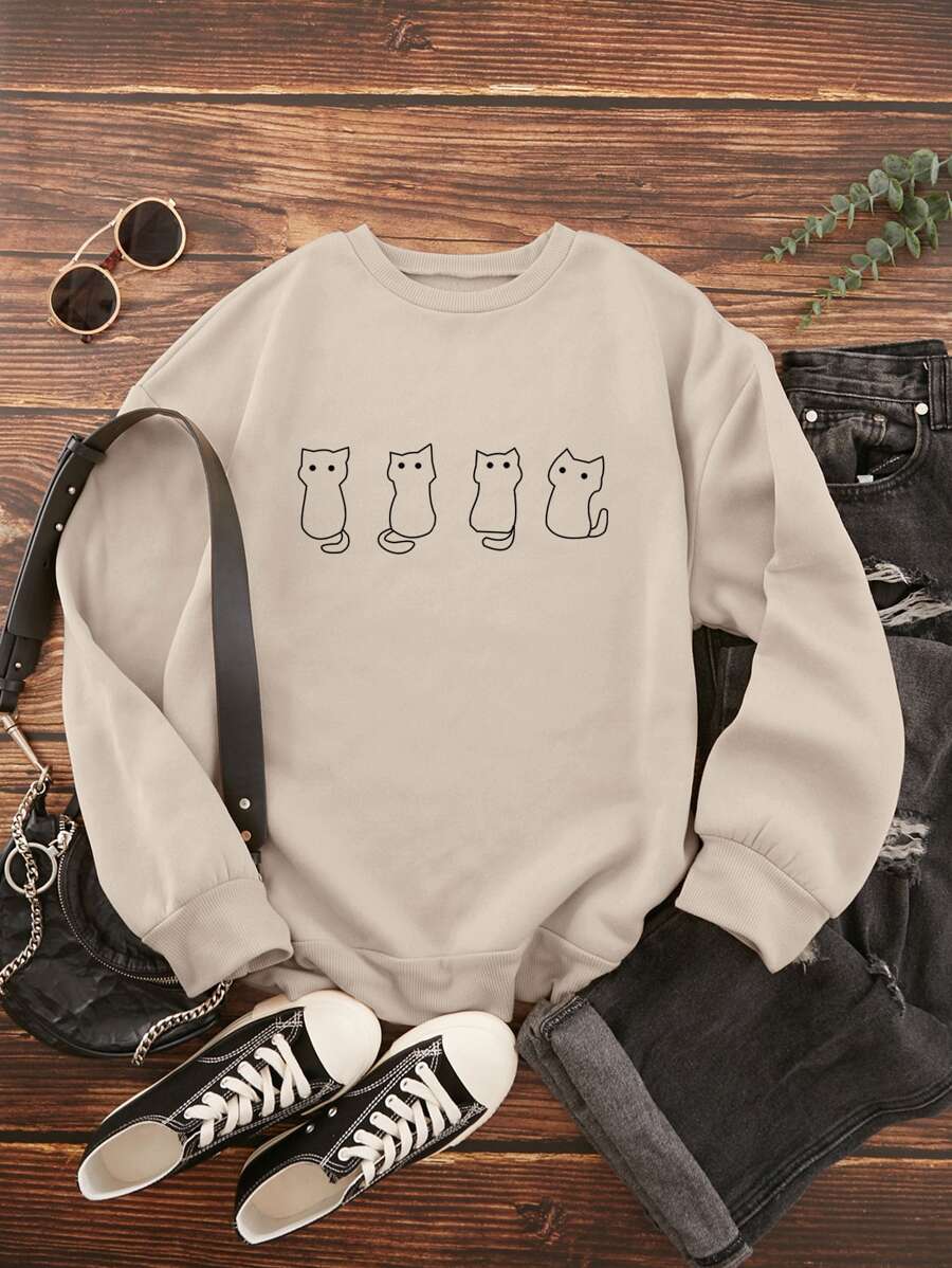SHEIN LUNE Cartoon Graphic Thermal Lined Sweatshirt - Apricot - View 1