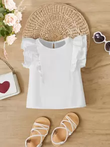 SHEIN Baby Ruffle Trim Keyhole Back Blouse - White - View 1