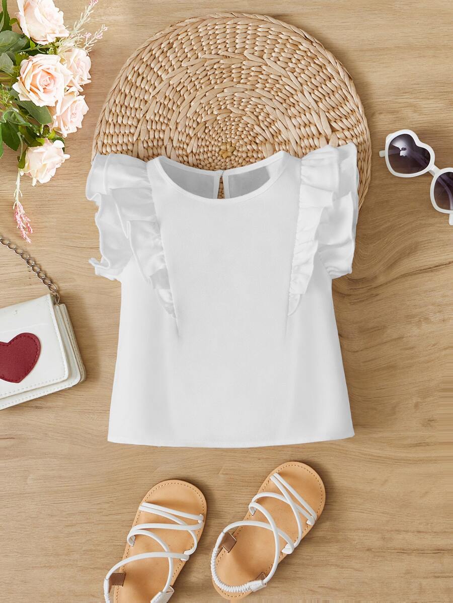 SHEIN Baby Ruffle Trim Keyhole Back Blouse - White - View 1