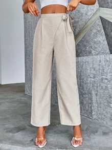 Chiquease 側打結褶皺長褲 - 卡其色 - 查看 1