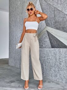 Chiquease 側打結褶皺長褲 - 卡其色 - 查看 5