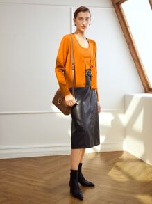 MOTF PREMIUM KNIT TOP & CARDIGAN SET - Orange - View 2