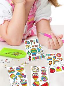 4入組卡通圖案DIY水鑽貼紙 - 彩色 - 查看 3