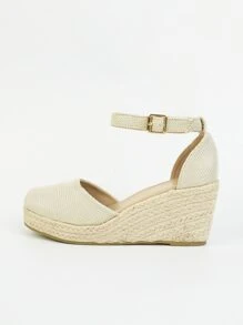 編織踝帶楔形淺口鞋