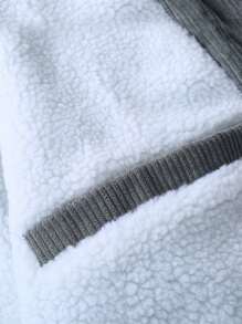 Men Patched Detail Teddy Lined Corduroy Coat - Grey - View 7