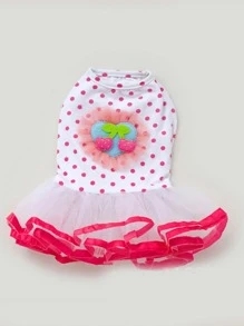 1入組波點圖案櫻桃裝飾寵物連衣裙 - 玫紅色 - 查看 2
