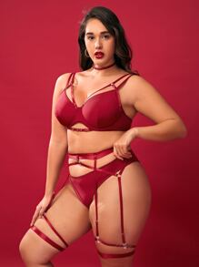 Set de lencería con abertura con aro con liga - Burdeos - Ver 3