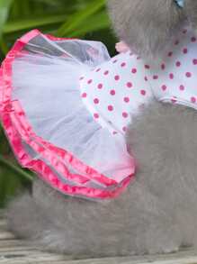 1入組波點圖案櫻桃裝飾寵物連衣裙 - 玫紅色 - 查看 4