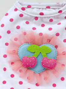 1入組波點圖案櫻桃裝飾寵物連衣裙 - 玫紅色 - 查看 7