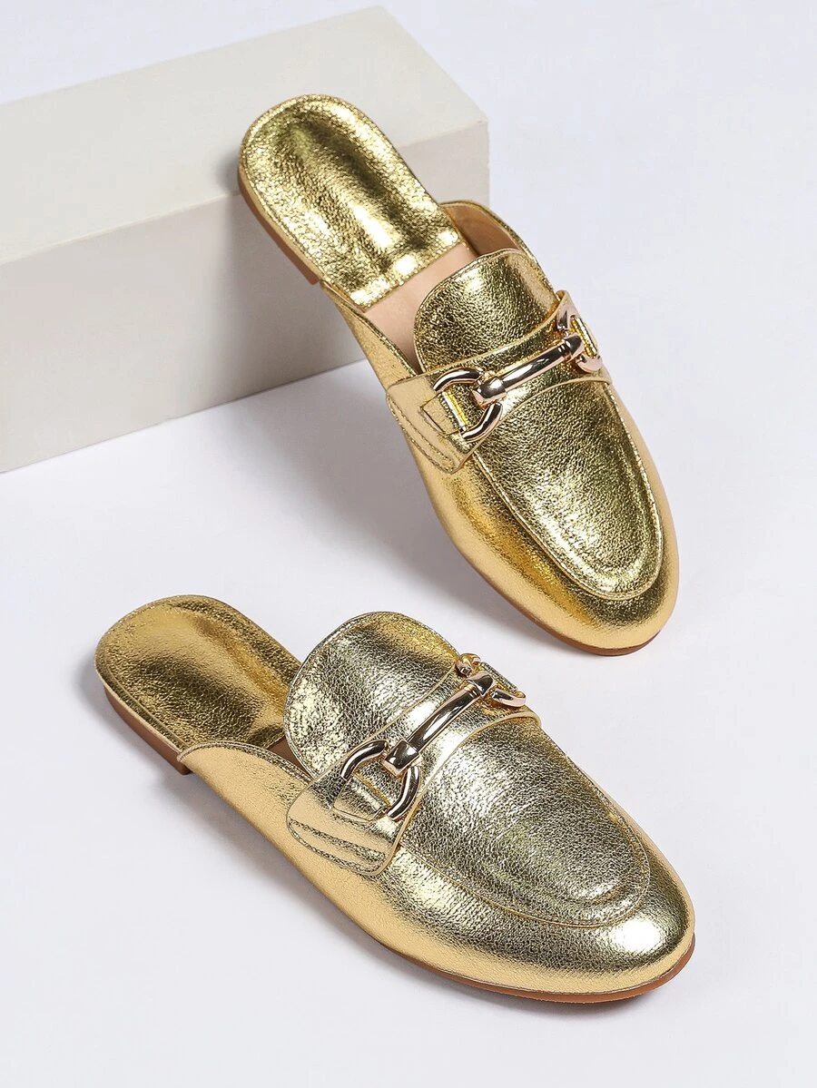 Mules planos de color metálico freno - Dorado - Ver 1