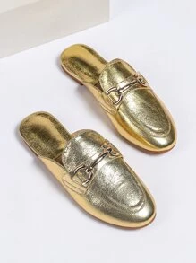 Mules planos de color metálico freno - Dorado - Ver 2