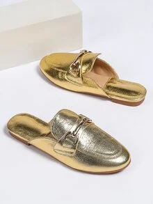 Mules planos de color metálico freno - Dorado - Ver 3