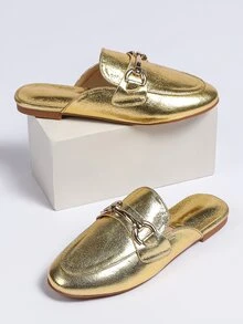 Mules planos de color metálico freno - Dorado - Ver 4