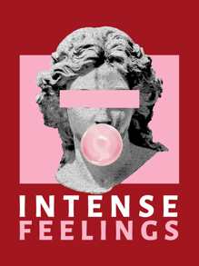 SHEIN EZwear Sculpture & Letter Graphic Kangaroo Pocket Drawstring Thermal Hoodie - Red - View 3