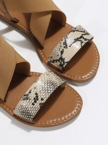 女士蛇皮壓花交叉帶露跟優雅戶外踝帶舒適涼鞋 - 彩色 - 查看 5