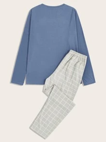 SHEIN Men Cartoon Graphic Tee & Plaid Trousers PJ Set - Multicolor - View 2