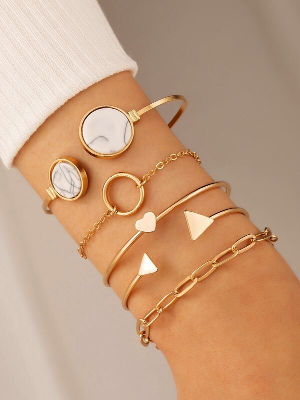 5 件心形和圆形装饰手链情人节