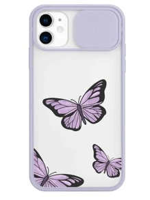 Butterfly Pattern Slide Camera Cover Case Compatible With IPhone Compatible With IPhone 11,IPhone 13,IPhone 14 Pro Max - Purple - View 1