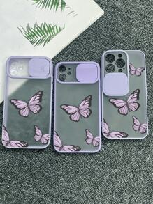 Butterfly Pattern Slide Camera Cover Case Compatible With IPhone Compatible With IPhone 11,IPhone 13,IPhone 14 Pro Max - Purple - View 5
