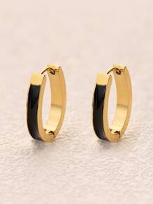 Two Tone Hoop Earrings - Black - View 1