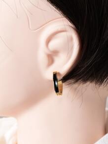 Two Tone Hoop Earrings - Black - View 2
