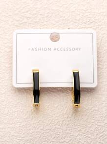 Two Tone Hoop Earrings - Black - View 3