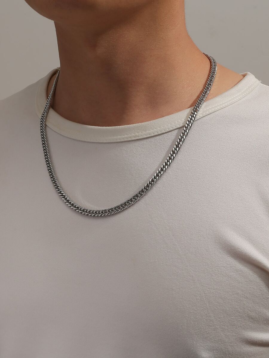 Men Minimalist Chain Necklace - Silver - View 1