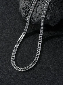 Men Minimalist Chain Necklace - Silver - View 2