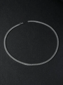 Men Minimalist Chain Necklace - Silver - View 3