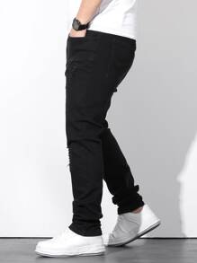 Manfinity Men Plus Ripped Frayed Skinny Jeans - Black - View 7