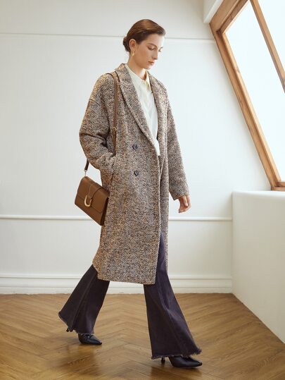 MOTF PREMIUM ヘリンボーン ダブルブレスト オーバーコート | SHEIN JAPAN