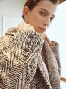 MOTF PREMIUM HERRINGBONE DOUBLE BREASTED OVERCOAT - Multicolor - View 3