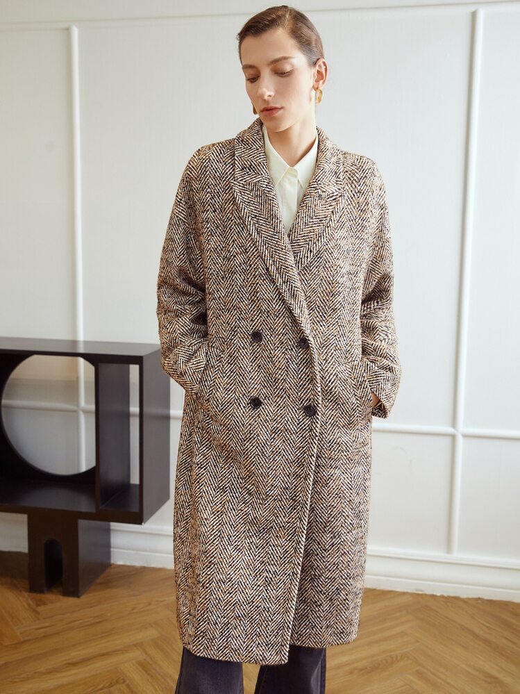 MOTF PREMIUM ヘリンボーン ダブルブレスト オーバーコート | SHEIN JAPAN
